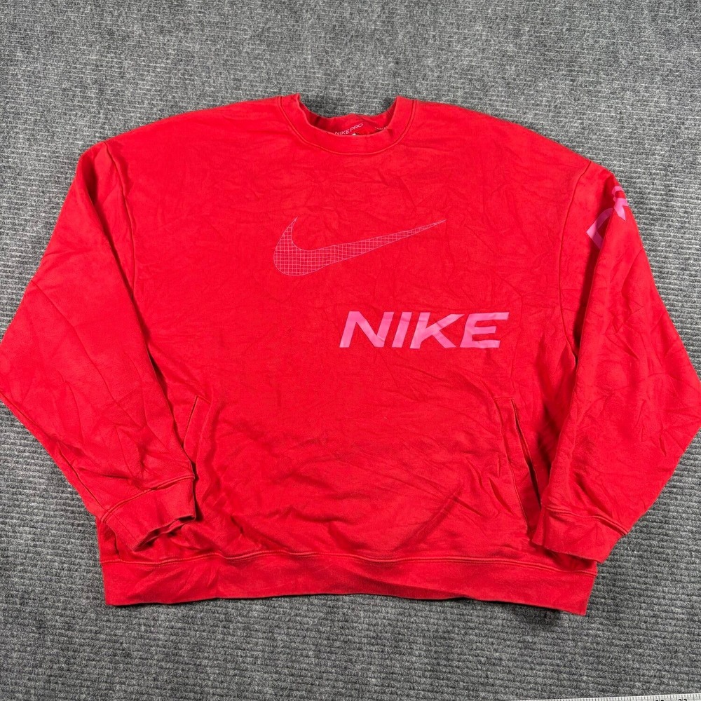 Nike Pro Dri-FIT Sweatshirt Mens L Red Excellent Grid Swoosh Pockets